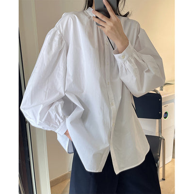 Blusa Francesa Cuello Alto Mangas Farol Suelta y Fresca para Mujer - Image 6