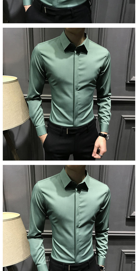 Camisa Ejecutiva Manga Larga Estilo Coreano para Hombre - Image 11