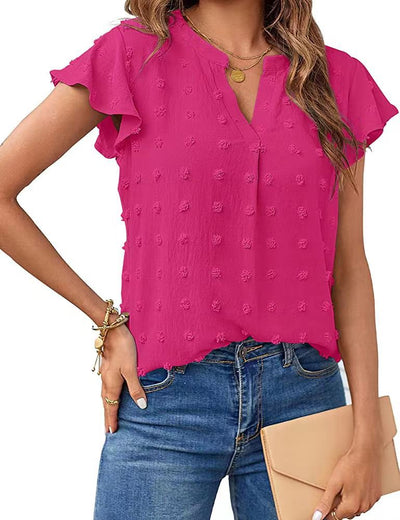 Blusa Fresca de Verano con Cuello V, Volantes y Estampado de Lunares - Image 2
