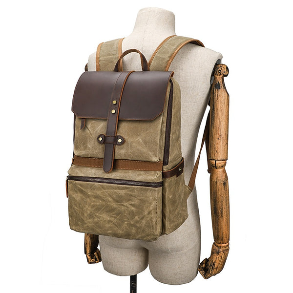 Mochila Hombre Cuero Crazy Horse Impermeable con Diseño Batik
