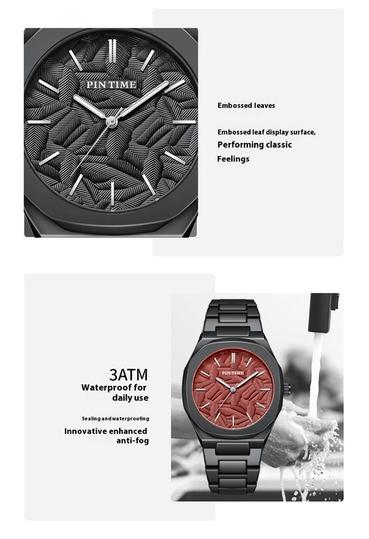Reloj Impermeable para Hombre con Esfera Grabada en Relieve de Hoja de Palma - Image 28