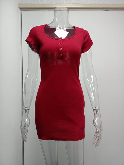 Vestido Corto con Botones de Corte Cadera - Estilo Europeo y Americano - Image 52