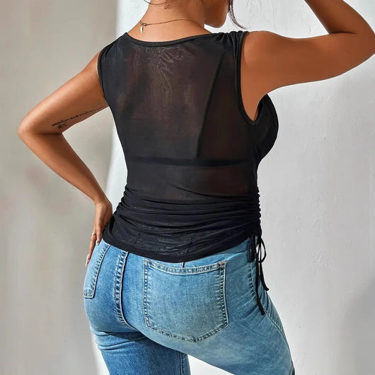 Top Crop Escotado Ajustado de Cintura Alta Sexy - Image 3