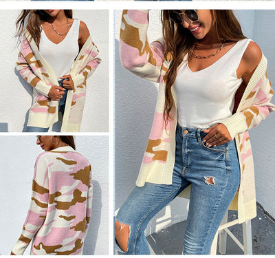 Cardigan Suéter Tejido Camuflaje para Mujer - Largo y Versátil - Image 5