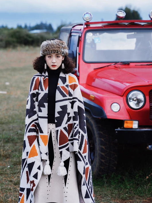 Chal Tejido Bohemio Étnico para Mujer - Poncho Versátil de Estilo Artesanal - Image 2