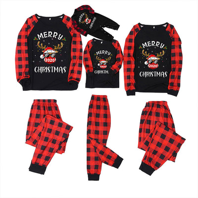 Children's red and black plaid Christmas pajama set with a long-sleeve top featuring a reindeer graphic. - Image 2