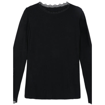 Blusa Negra Elegante Escote Profundo con Encaje y Mangas Largas - Image 4
