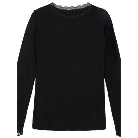Blusa Negra Elegante Escote Profundo con Encaje y Mangas Largas - Image 4