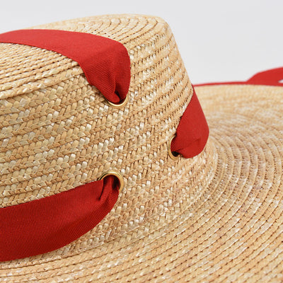 Sombrero de Paja Trenzado con Tiras - Estilo Europeo y Americano para Mujer - Image 3