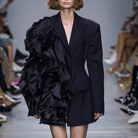 Blazer Mujer Diseño Asimétrico con Volantes en Tul