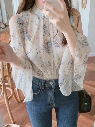 Blusa Floral Hombros Descubiertos con Mangas Acampanadas - Diseño Elegante para Primavera - Image 11