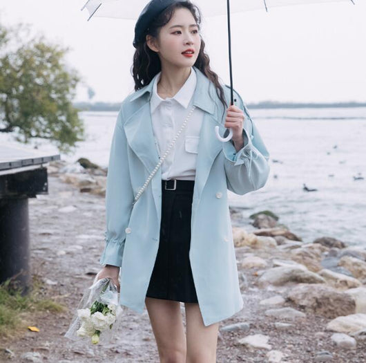 Gabardina Clásica Azul Estilo Británico para Mujer - Image 9