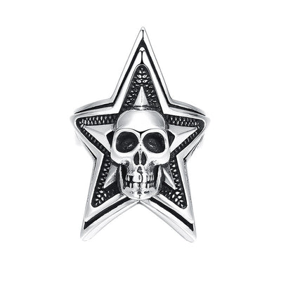 Anillo de Plata Esterlina con Calavera y Estrella de Cinco Puntas para Hombre - Image 11