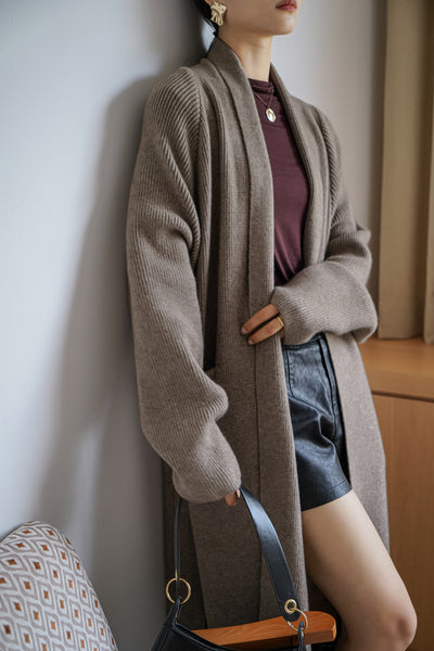 Cardigan Largo de Alpaca Grueso con Cinturón - Suéter Tejido Holgado para Mujer - Image 16