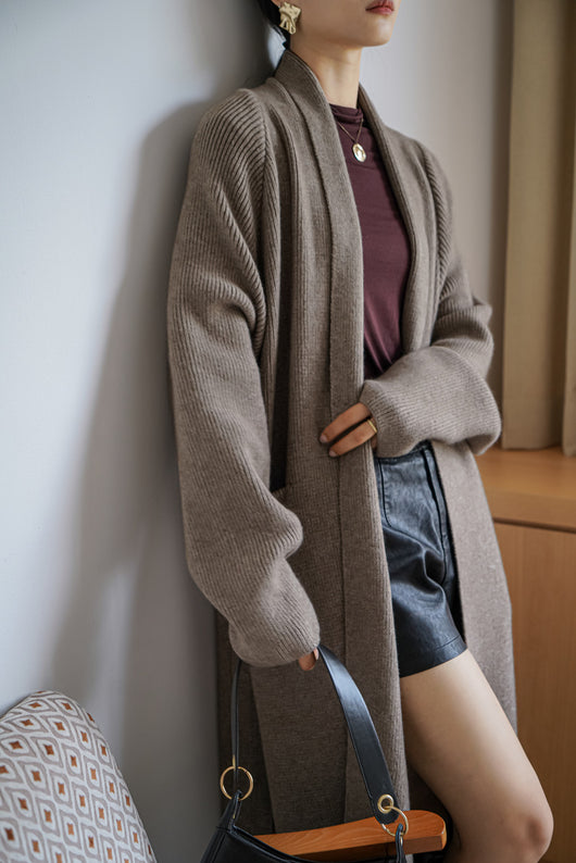 Cardigan Largo de Alpaca Grueso con Cinturón - Suéter Tejido Holgado para Mujer - Image 16