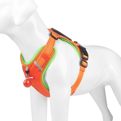 Orange no-pull dog harness with reflective strips, adjustable buckles, and a top handle for training and outdoor use. - Image 25