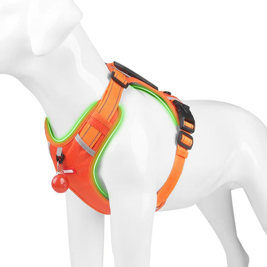 Orange no-pull dog harness with reflective strips, adjustable buckles, and a top handle for training and outdoor use. - Image 25