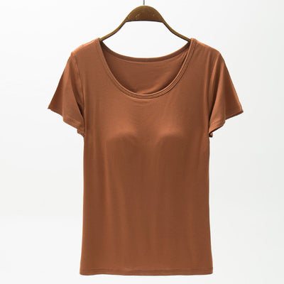 Camiseta Modal Mujer Manga Corta con Refuerzo de Pecho Color Sólido - Image 9