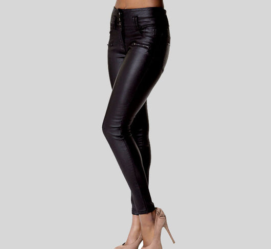 Pantalones Skinny de Cuero Talle Alto con 3 Botones - Image 7