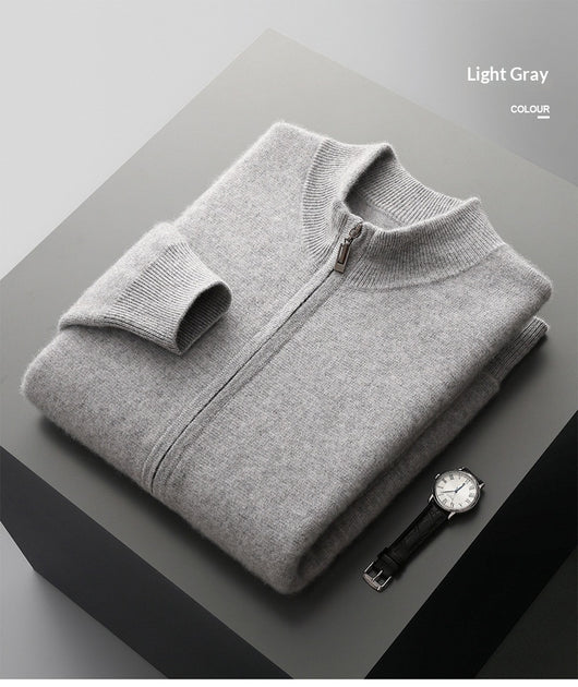 Suéter Tejido de Lana Reversible para Hombre con Cierre - Colores Sólidos - Image 12