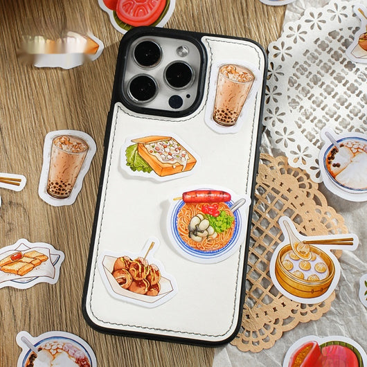 Box-packed set of 46 retro-style night market snack stickers, featuring illustrations of various foods and drinks. - Image 3