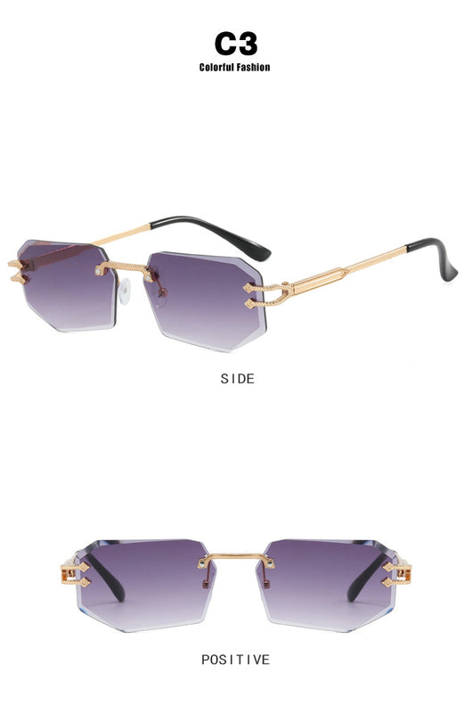 Rimless octagonal clear lens glasses with silver-toned metal temples and black ear tips, featuring decorative accents. - Image 14