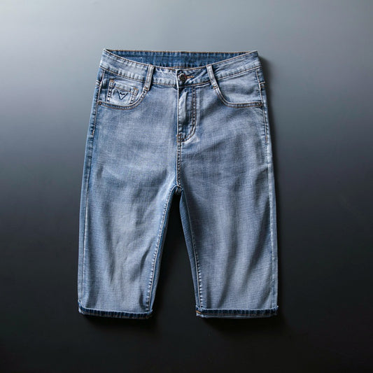Pantalones Cortos de Mezclilla Azul Claro Elásticos para Hombre - Comodidad Veraniega