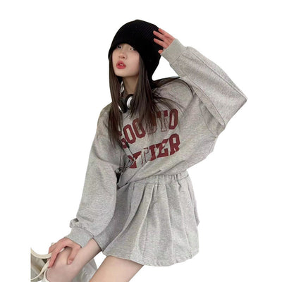 Conjunto Preppy para Niña: Suéter Manga Larga con Letras y Falda Plisada - Image 5
