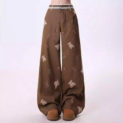 Jeans Harajuku Rectos Bordados Cómodos de Pierna Ancha