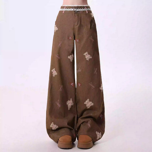 Jeans Harajuku Rectos Bordados Cómodos de Pierna Ancha