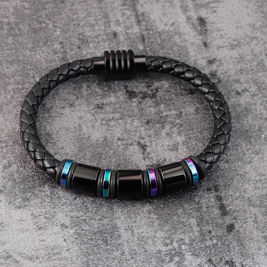 Pulsera de Acero Titanio y Cuero para Hombre - Diseño Minimalista - Image 9