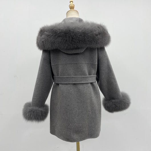 Abrigo de Lana Reversible con Cuello de Pelaje Oversized - Image 8