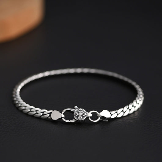 Collar y Pulsera de Plata S925 Diseño Serpiente Eslabón Plano Brillante