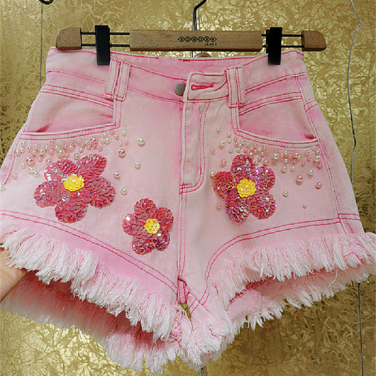 Shorts de Denim con Flecos Laterales para Mujer