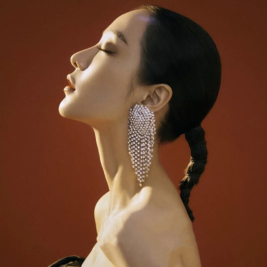 Aretes Nupciales Largos con Cristales Brillantes