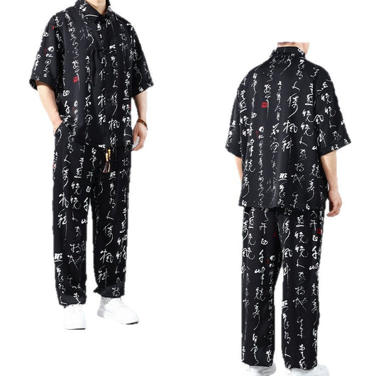 Conjunto de Camisa y Pantalón Slim Fit en Seda de Hielo con Botones de Nudo Chino - Image 4