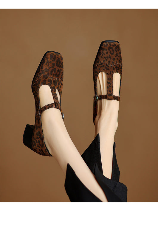 Tacones Vintage Estampado Leopardo con Punta Cuadrada y Tacón Robusto en Piel de Oveja - Image 8