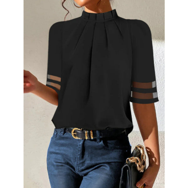 Polera Cuello Alto Plisada Negro - Diseño Minimalista