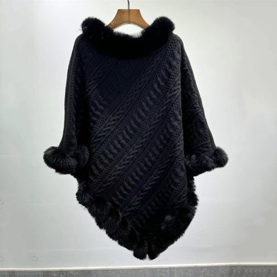 Poncho Tipo Capa de Punto Grueso con Cuello de Pelaje - Image 11