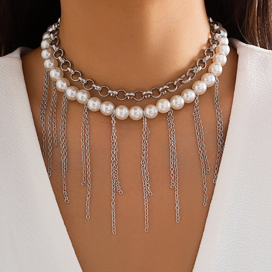 Collar Retro Doble Capa con Borla de Perla - Accesorio Elegante para Mujer - Image 3