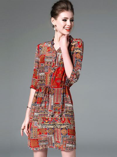 Vestido Camisero Vintage con Costuras Estampadas Ajustado - Image 7