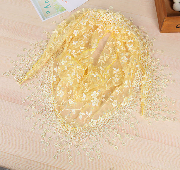 Pañuelo de Seda con Encaje y Flecos Creativos para Mujer