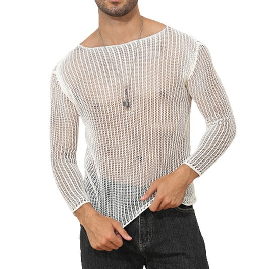 Polera Manga Larga Transparente de Punto Fino para Hombre