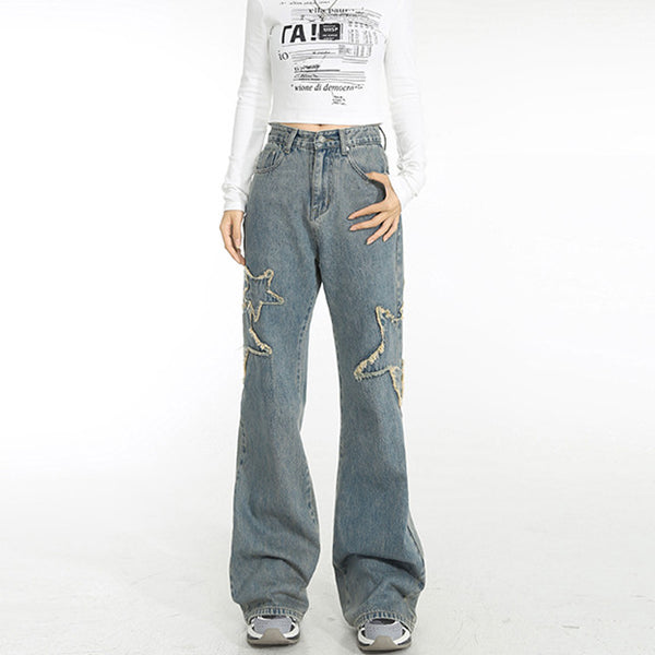 Jeans Talle Alto Primavera con Cintura Drapeada y Corte Recto Acampanado