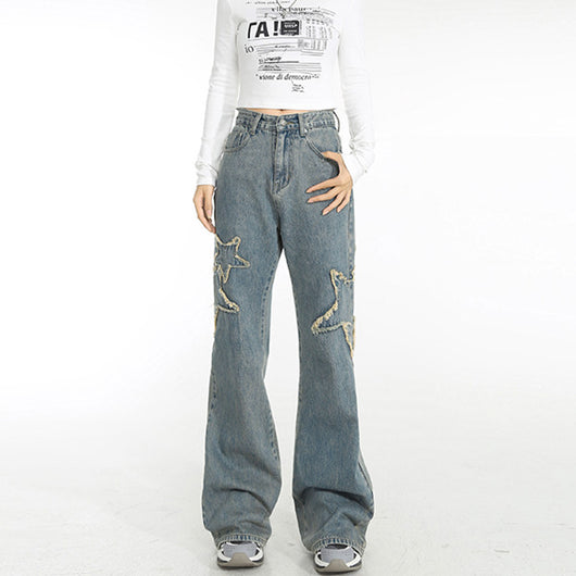 Jeans Talle Alto Primavera con Cintura Drapeada y Corte Recto Acampanado