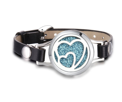 Pulsera Aromaterapia Acero Inoxidable Doble Capa con Correa de Cuero - Image 27