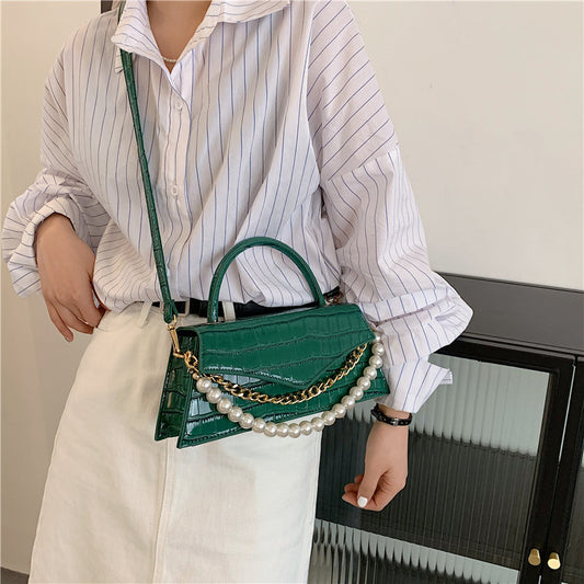 Bolso Cuadrado Pequeño con Patrón Retro y Perla, Bandolera de Moda - Image 2