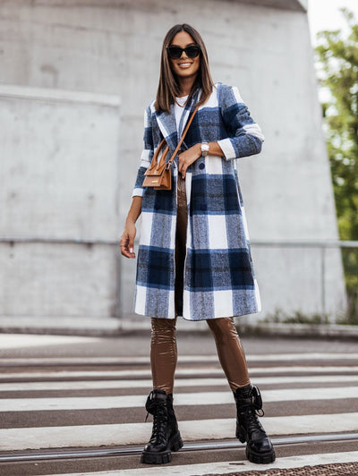 Abrigo de Lana Cuadrille Largo Cepillado Estilo Europeo y Americano para Otoño e Invierno - Image 7