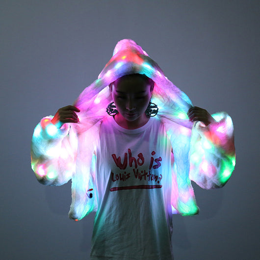 Chaqueta de Pelaje Sintético con Luces LED RGB Multicolor