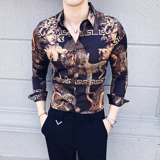 Camisa Estampada Manga Larga Ajuste Slim Estilo Coreano - Image 8